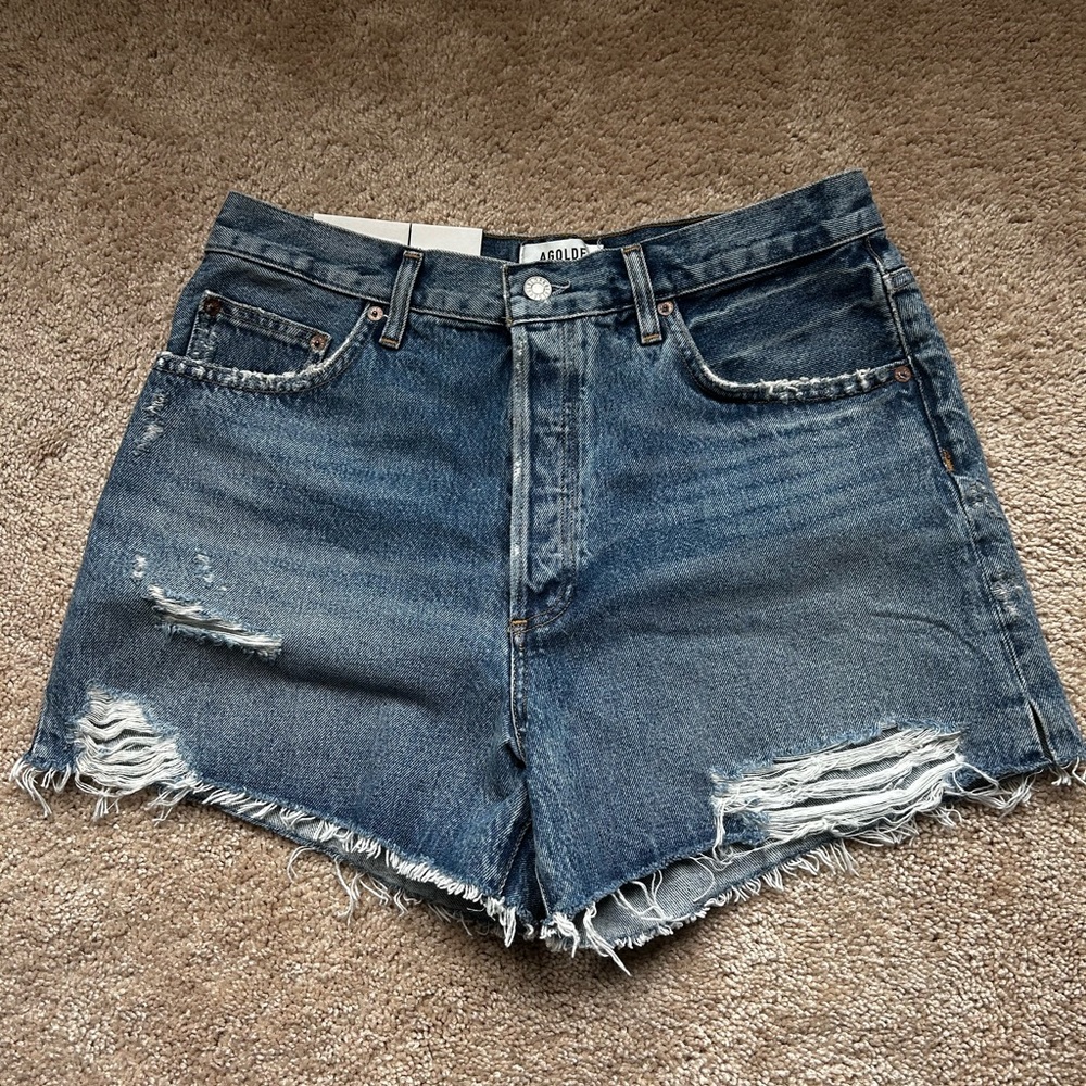 Agolde Blue Distressed Jean Shorts